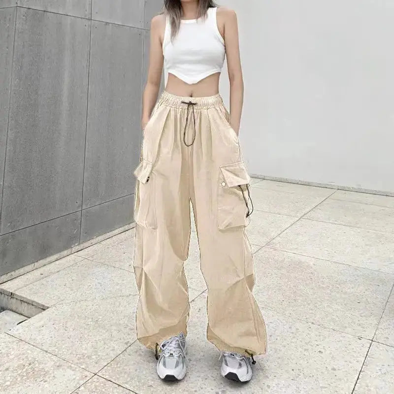 Y2K Cargo Pants Wide Leg Drawstring Oversize Pockets Joggers Trousers - Blade & Thread
