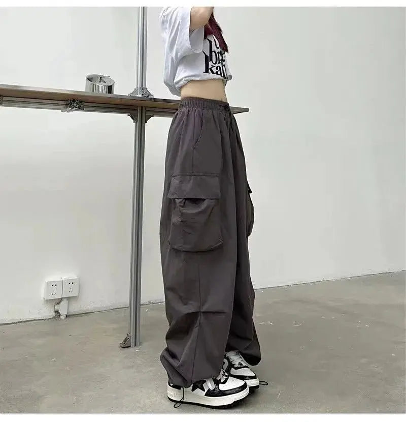 Y2K Cargo Pants Wide Leg Drawstring Oversize Pockets Joggers Trousers - Blade & Thread
