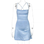 Y2K solid color satin traf slit suspender dress nowadaysfashion