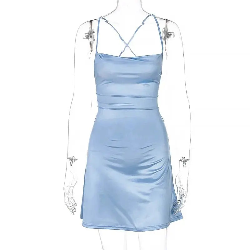 Y2K solid color satin traf slit suspender dress nowadaysfashion