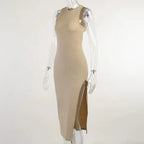 Y2K solid Sexy slit Club Party Night Wrap Bodycon Dress nowadaysfashion