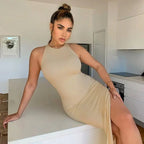 Y2K solid Sexy slit Club Party Night Wrap Bodycon Dress nowadaysfashion