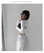 Y2K T-shirt Two Piece Women Long Sleeve Smock+Knitted Halterneck Camis Skinny Cropped Tops Woman nowadaysfashion