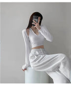 Y2K T-shirt Two Piece Women Long Sleeve Smock+Knitted Halterneck Camis Skinny Cropped Tops Woman nowadaysfashion