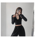 Y2K T-shirt Two Piece Women Long Sleeve Smock+Knitted Halterneck Camis Skinny Cropped Tops Woman nowadaysfashion