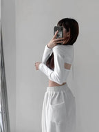 Y2K T-shirt Two Piece Women Long Sleeve Smock+Knitted Halterneck Camis Skinny Cropped Tops Woman nowadaysfashion