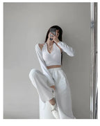 Y2K T-shirt Two Piece Women Long Sleeve Smock+Knitted Halterneck Camis Skinny Cropped Tops Woman nowadaysfashion