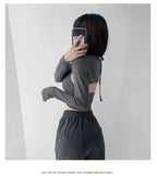 Y2K T-shirt Two Piece Women Long Sleeve Smock+Knitted Halterneck Camis Skinny Cropped Tops Woman nowadaysfashion