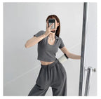 Y2K Tops Women U-shaped Lapel Short Sleeve Tees Summer High Waist Thread Crop Top nowadaysfashion