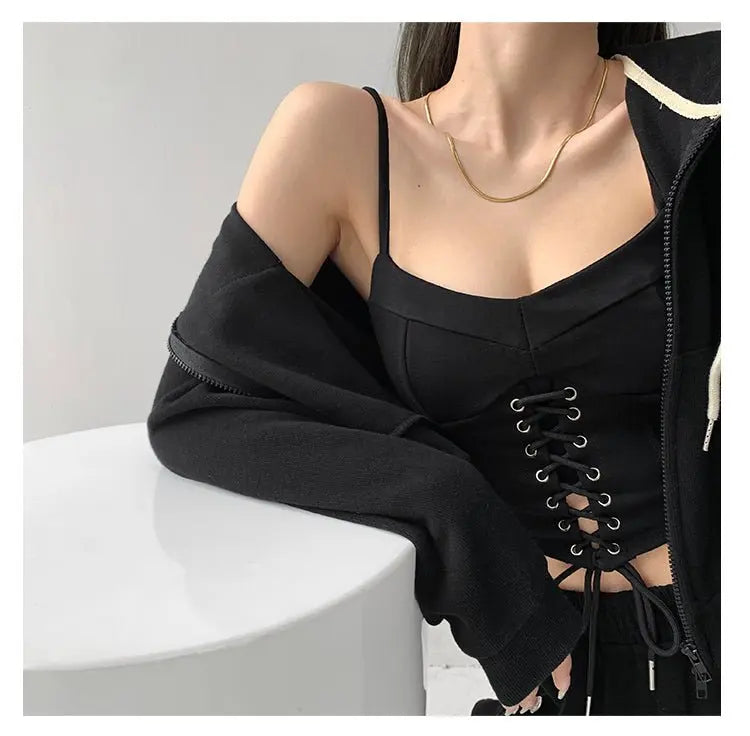 Y2k Tunic Tops Women Design Cross Bandage Camis Chic Slim Sleeveless Crop Top Female - Blade & Thread