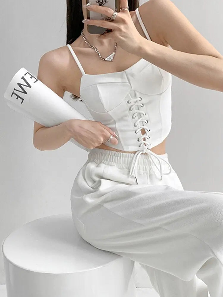 Y2k Tunic Tops Women Design Cross Bandage Camis Chic Slim Sleeveless Crop Top Female - Blade & Thread