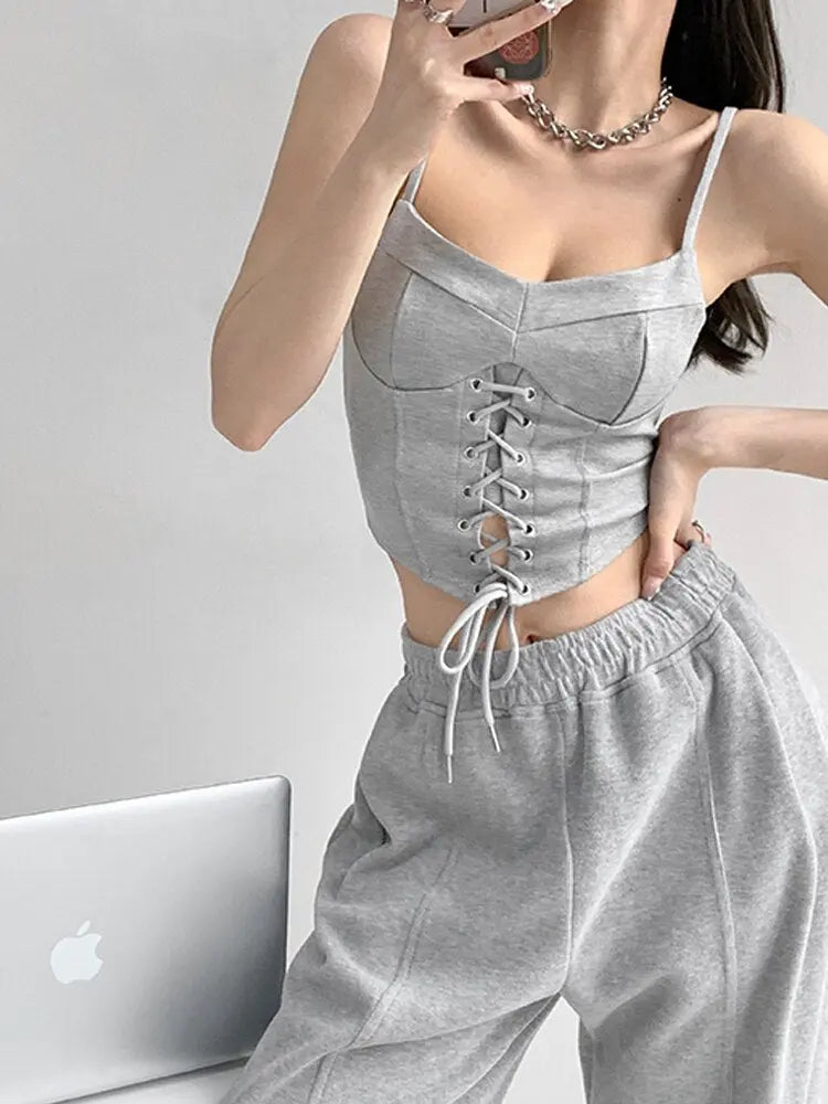 Y2k Tunic Tops Women Design Cross Bandage Camis Chic Slim Sleeveless Crop Top Female nowadaysfashion