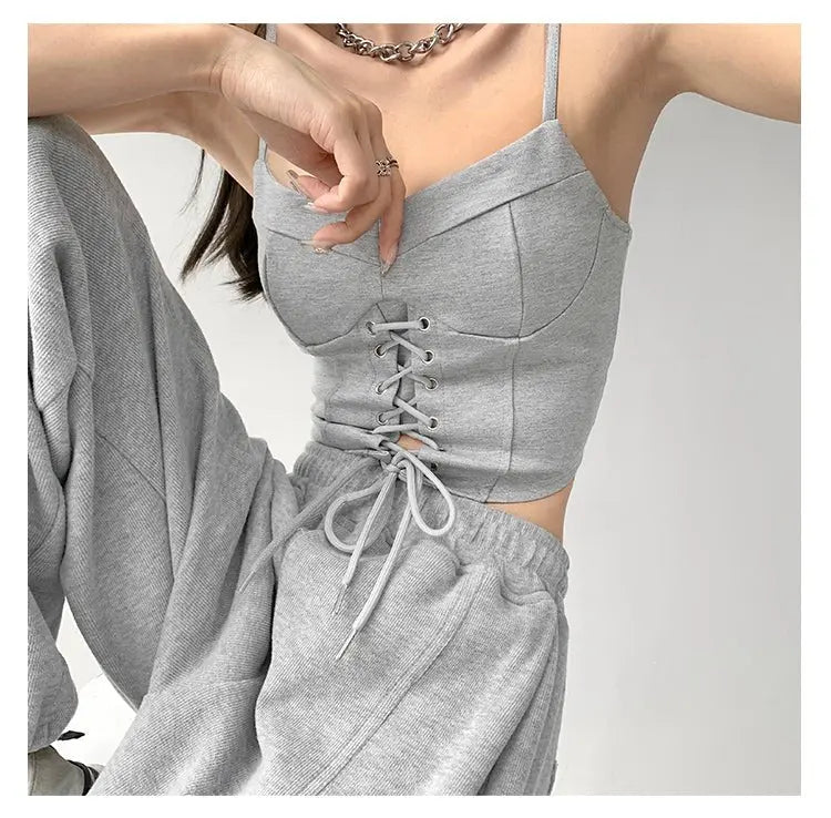 Y2k Tunic Tops Women Design Cross Bandage Camis Chic Slim Sleeveless Crop Top Female nowadaysfashion
