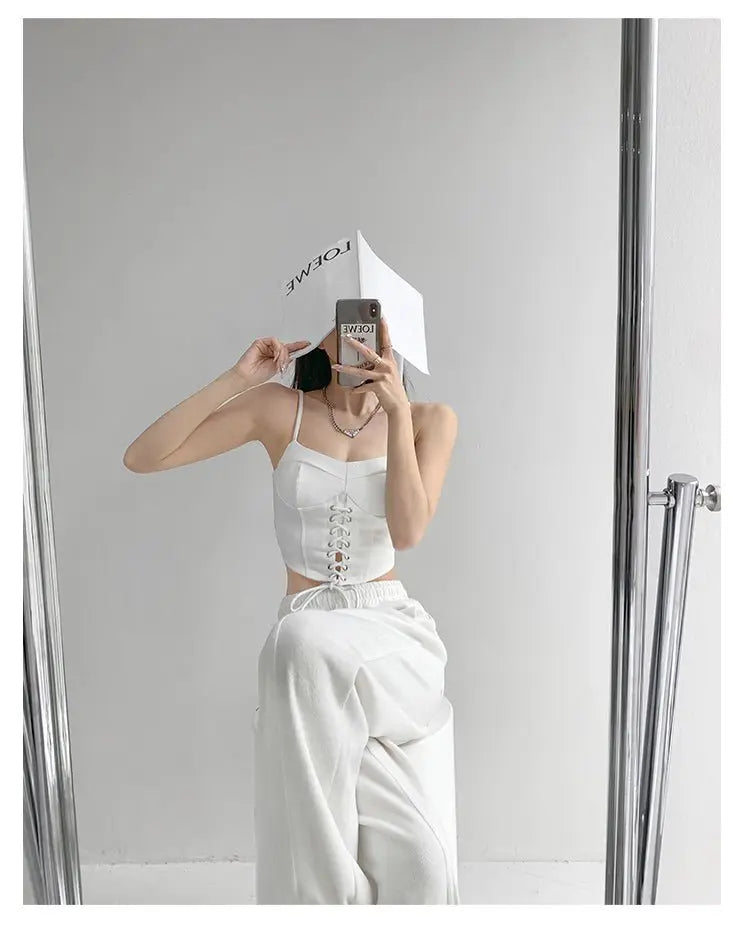 Y2k Tunic Tops Women Design Cross Bandage Camis Chic Slim Sleeveless Crop Top Female - Blade & Thread