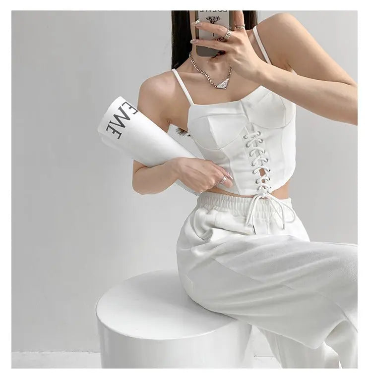 Y2k Tunic Tops Women Design Cross Bandage Camis Chic Slim Sleeveless Crop Top Female - Blade & Thread
