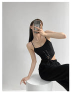 Y2k Tunic Tops Women Design Cross Bandage Camis Chic Slim Sleeveless Crop Top Female nowadaysfashion