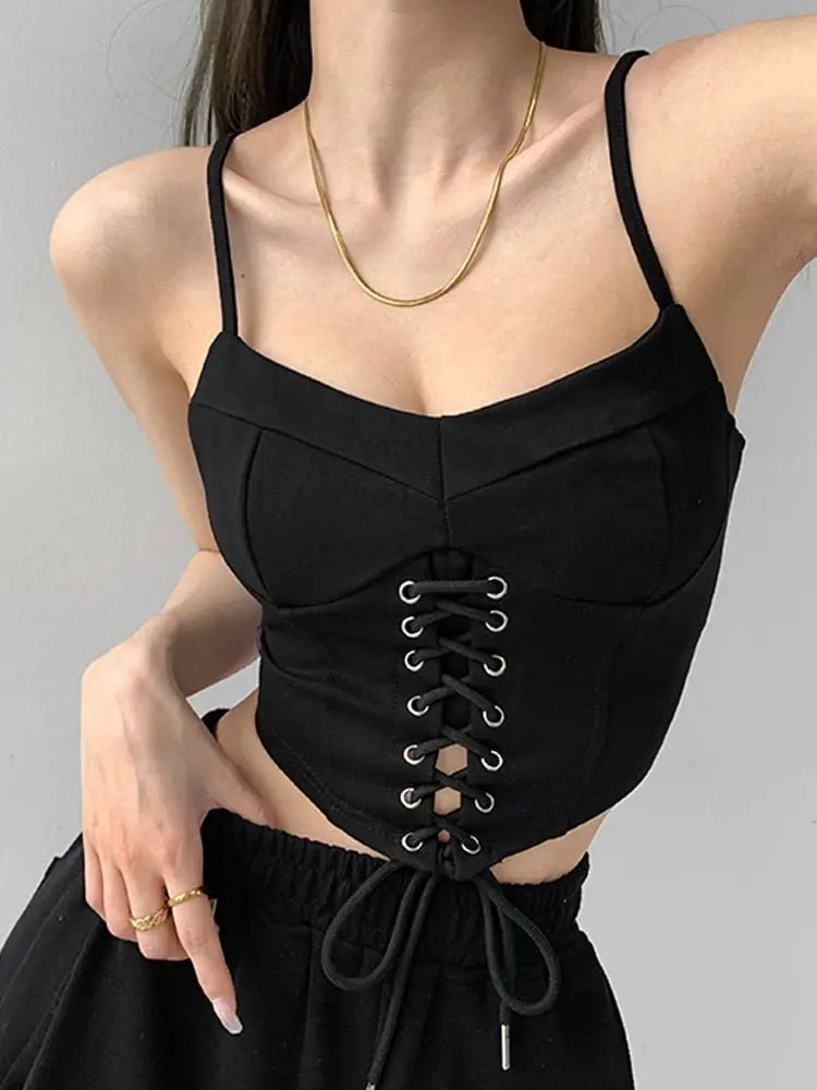 Y2k Tunic Tops Women Design Cross Bandage Camis Chic Slim Sleeveless Crop Top Female - Blade & Thread
