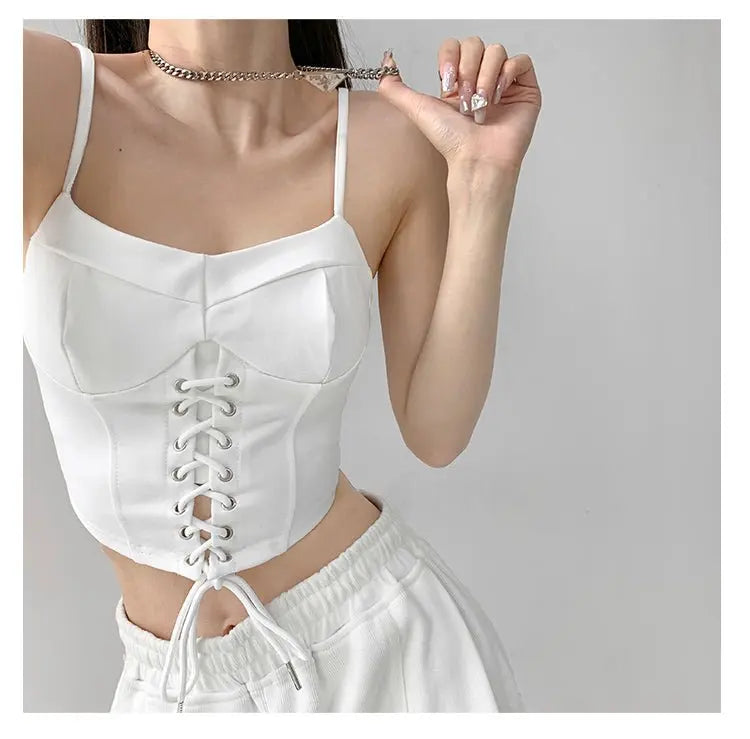 Y2k Tunic Tops Women Design Cross Bandage Camis Chic Slim Sleeveless Crop Top Female - Blade & Thread