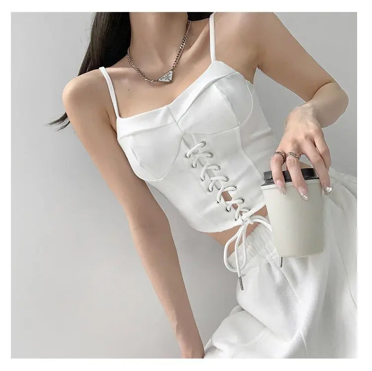 Y2k Tunic Tops Women Design Cross Bandage Camis Chic Slim Sleeveless Crop Top Female - Blade & Thread