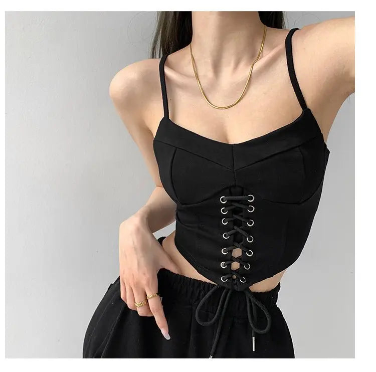 Y2k Tunic Tops Women Design Cross Bandage Camis Chic Slim Sleeveless Crop Top Female - Blade & Thread