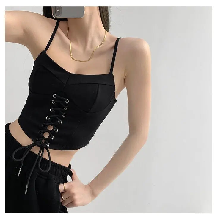 Y2k Tunic Tops Women Design Cross Bandage Camis Chic Slim Sleeveless Crop Top Female nowadaysfashion