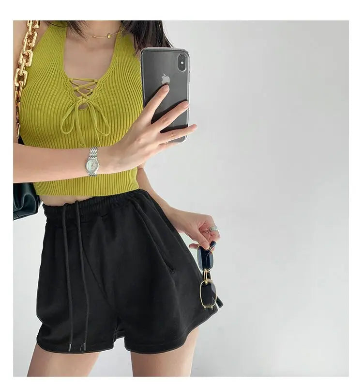 Y2K Women Fashion Slim V-neck Halter Vest Solid Color Woman Bandage Crop Tops nowadaysfashion