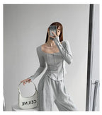 y2k Women T-shirt Single Breasted Long Sleeve Tees Patchwork Square Neck Cropped Tops nowadaysfashion