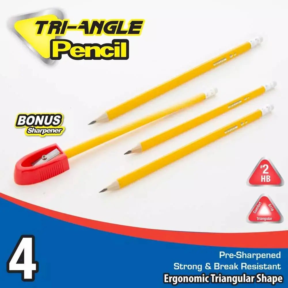 Yellow Pencil 2 Triangle (4/Pack) w/ Sharpener - Blade & Thread