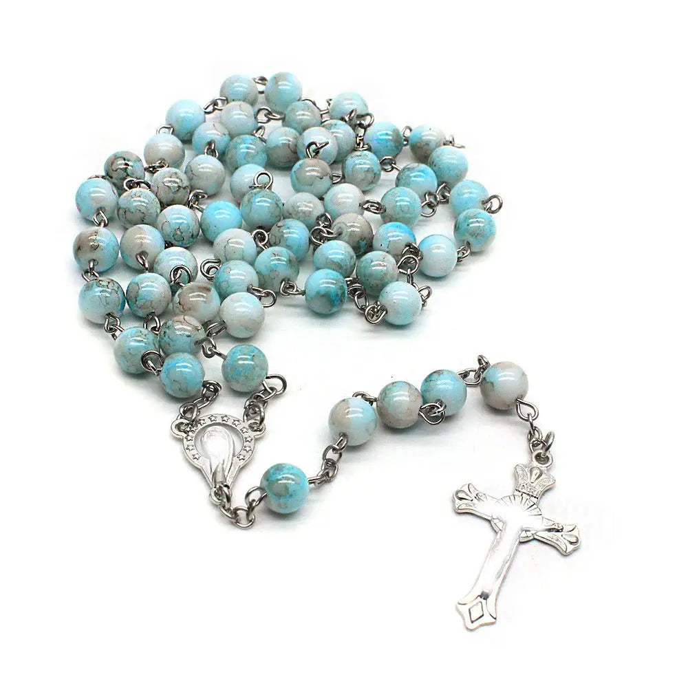 Zebra Blue Rosary Necklace Cross Necklace - Blade & Thread