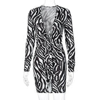 Zebra Print Long Sleeve V-Neck Bandage Sexy Mini Dress Streetwear Outfits Party Wear nowadaysfashion