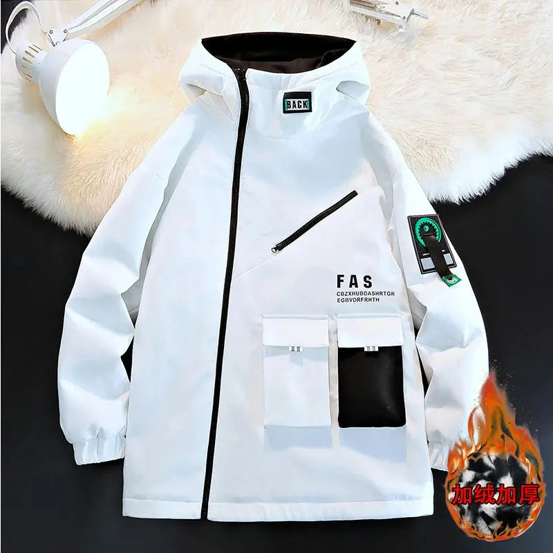 Zipper Jacket Men's Pilot Hooded Jacket Spring/Autumn Baseball Uniform Tide Card Loose Pullover Front Pocket Adding velvet Coat SwiftStylists Store