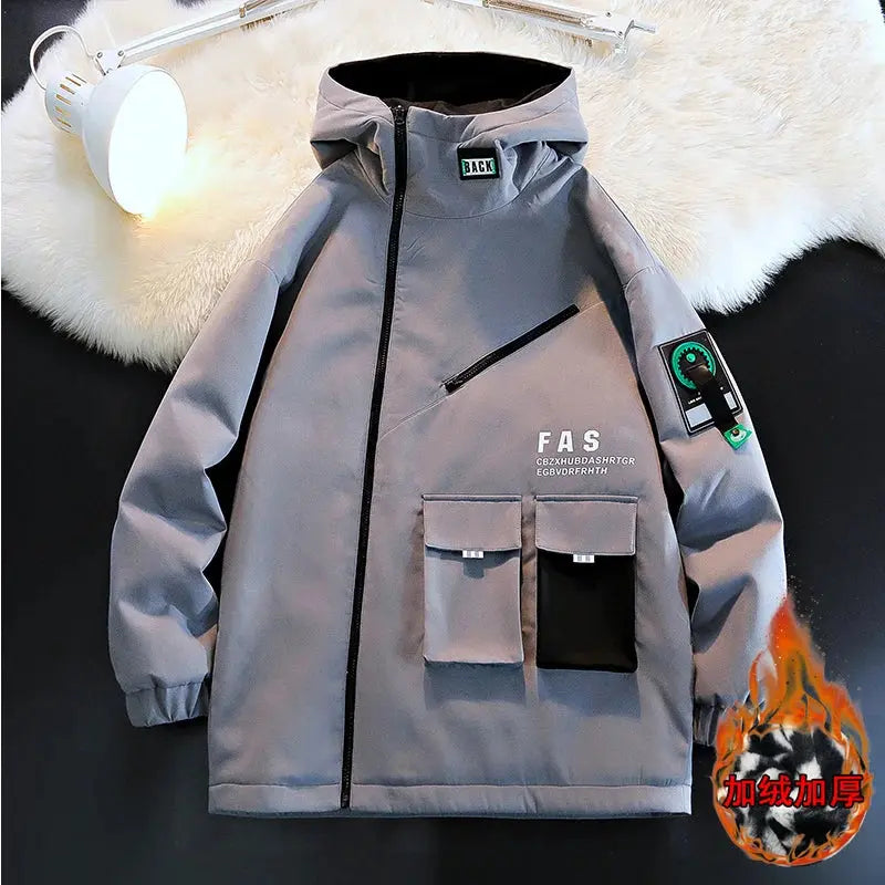 Zipper Jacket Men's Pilot Hooded Jacket Spring/Autumn Baseball Uniform Tide Card Loose Pullover Front Pocket Adding velvet Coat SwiftStylists Store