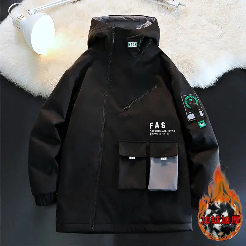 Zipper Jacket Men's Pilot Hooded Jacket Spring/Autumn Baseball Uniform Tide Card Loose Pullover Front Pocket Adding velvet Coat SwiftStylists Store