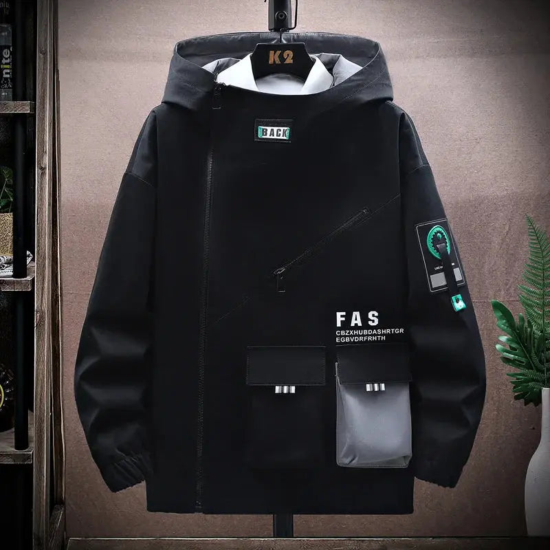 Zipper Jacket Men's Pilot Hooded Jacket Spring/Autumn Baseball Uniform Tide Card Loose Pullover Front Pocket Adding velvet Coat SwiftStylists Store