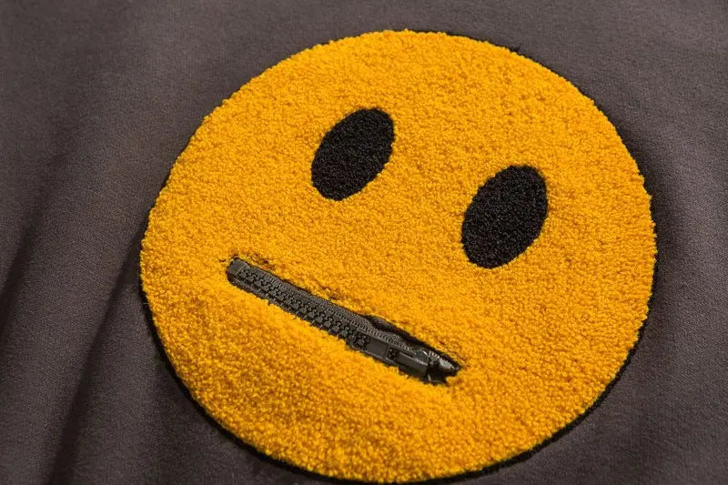 Zipper Pocket Smile Face Patchwork Fleece Hoodies Sweatshirts Streetwear - Blade & Thread