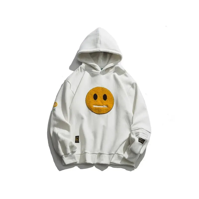 Zipper Pocket Smile Face Patchwork Fleece Hoodies Sweatshirts Streetwear - Blade & Thread