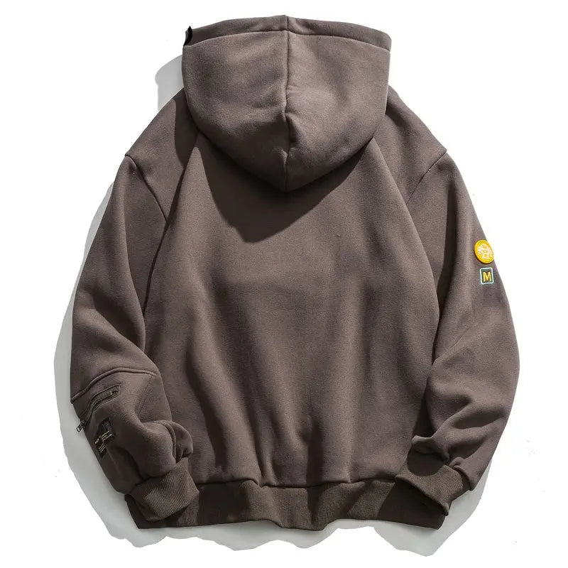 Zipper Pocket Smile Face Patchwork Fleece Hoodies Sweatshirts Streetwear - Blade & Thread