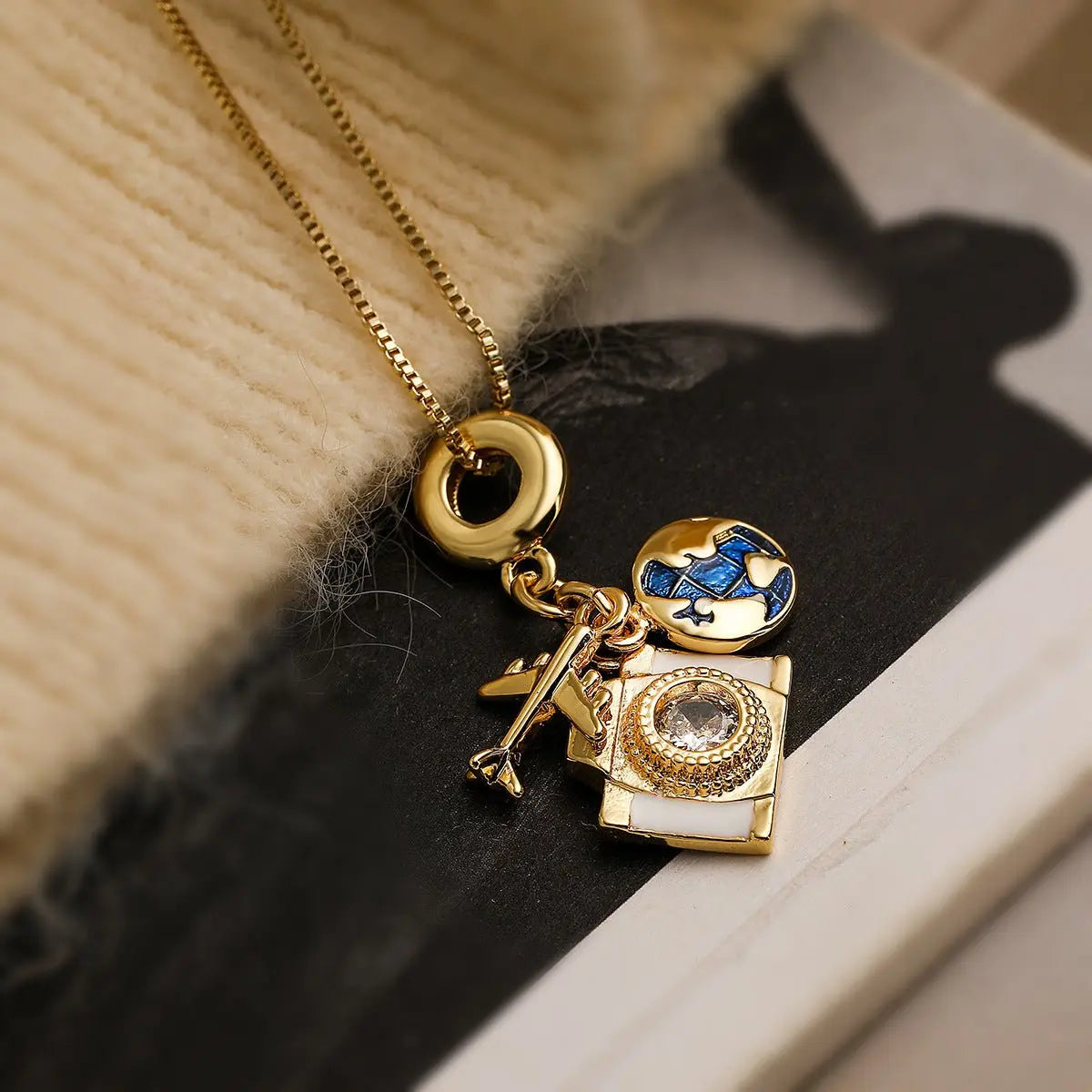 Zircon Camera Passport Pendant Necklace - Blade & Thread