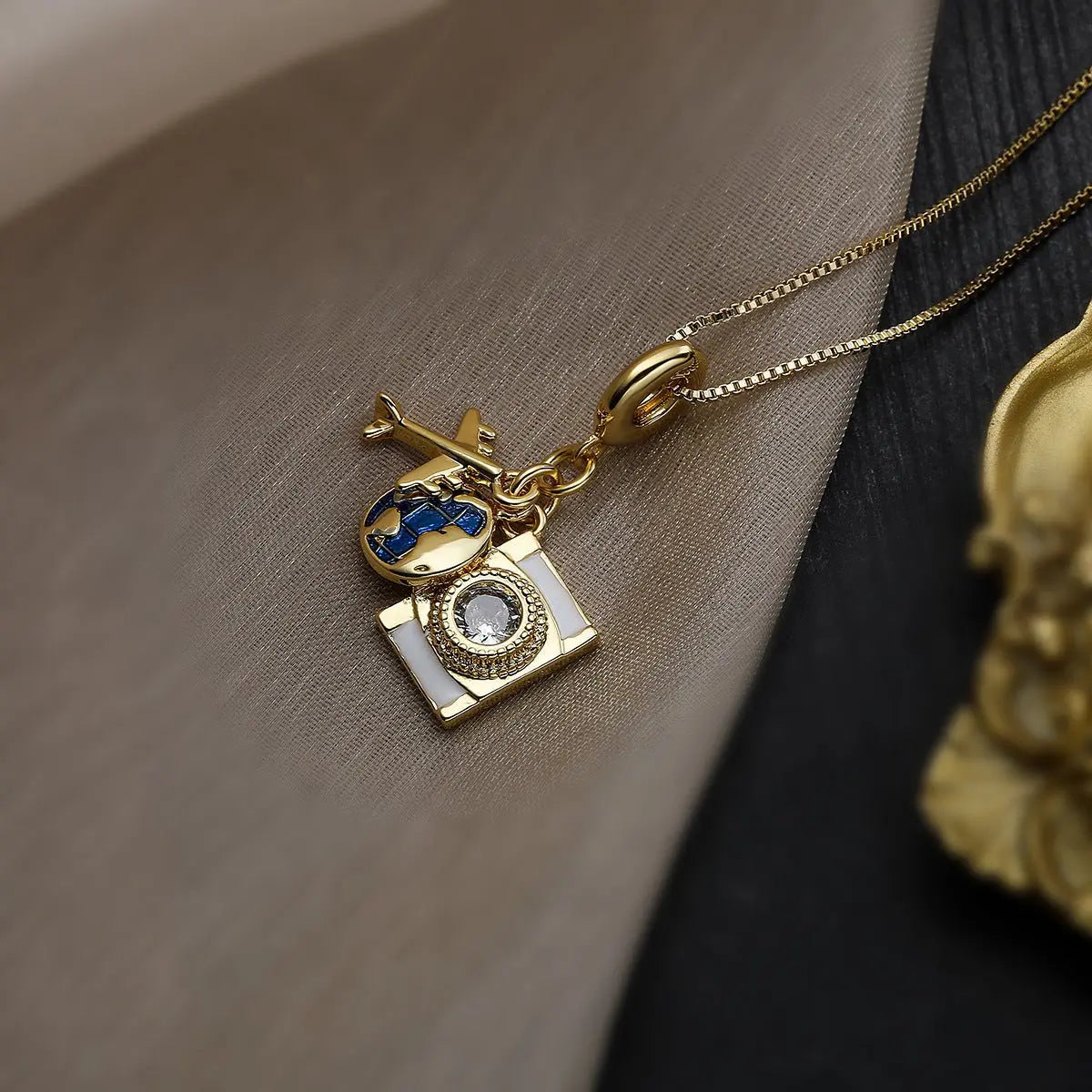 Zircon Camera Passport Pendant Necklace nowadaysfashion