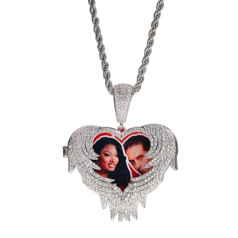 Zircon Heart Pendant DIY Flip Top Inlaid Zircon Photo Hip Hop Pendant - Blade & Thread