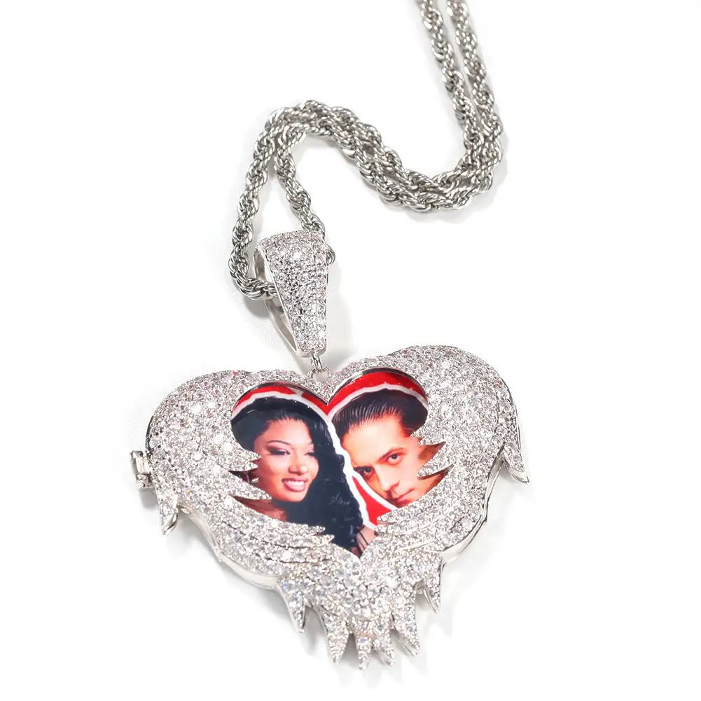 Zircon Heart Pendant DIY Flip Top Inlaid Zircon Photo Hip Hop Pendant nowadaysfashion