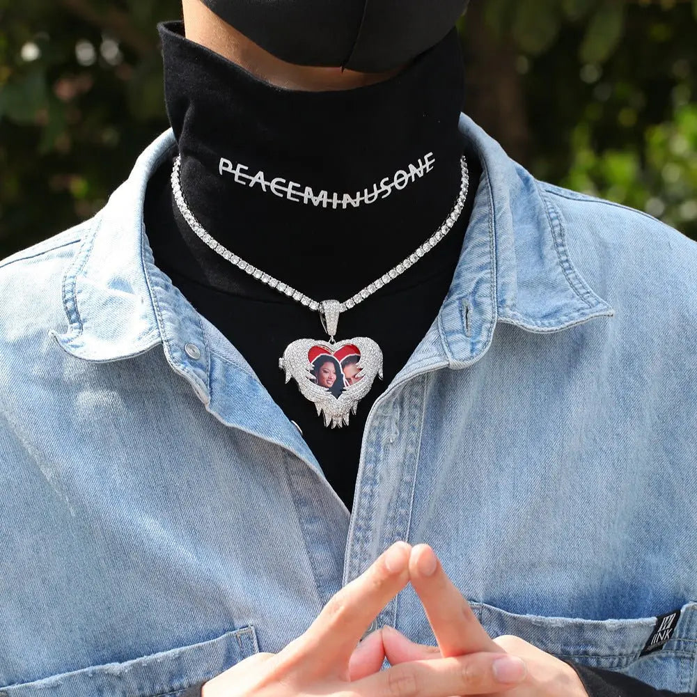 Zircon Heart Pendant DIY Flip Top Inlaid Zircon Photo Hip Hop Pendant nowadaysfashion
