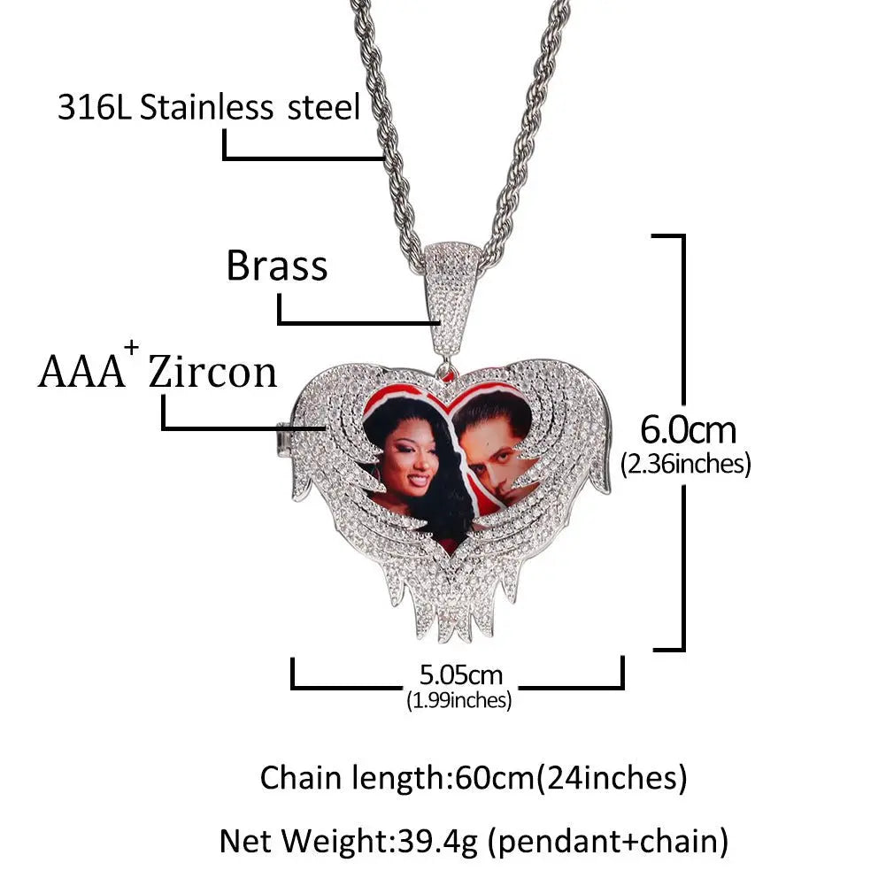 Zircon Heart Pendant DIY Flip Top Inlaid Zircon Photo Hip Hop Pendant - Blade & Thread