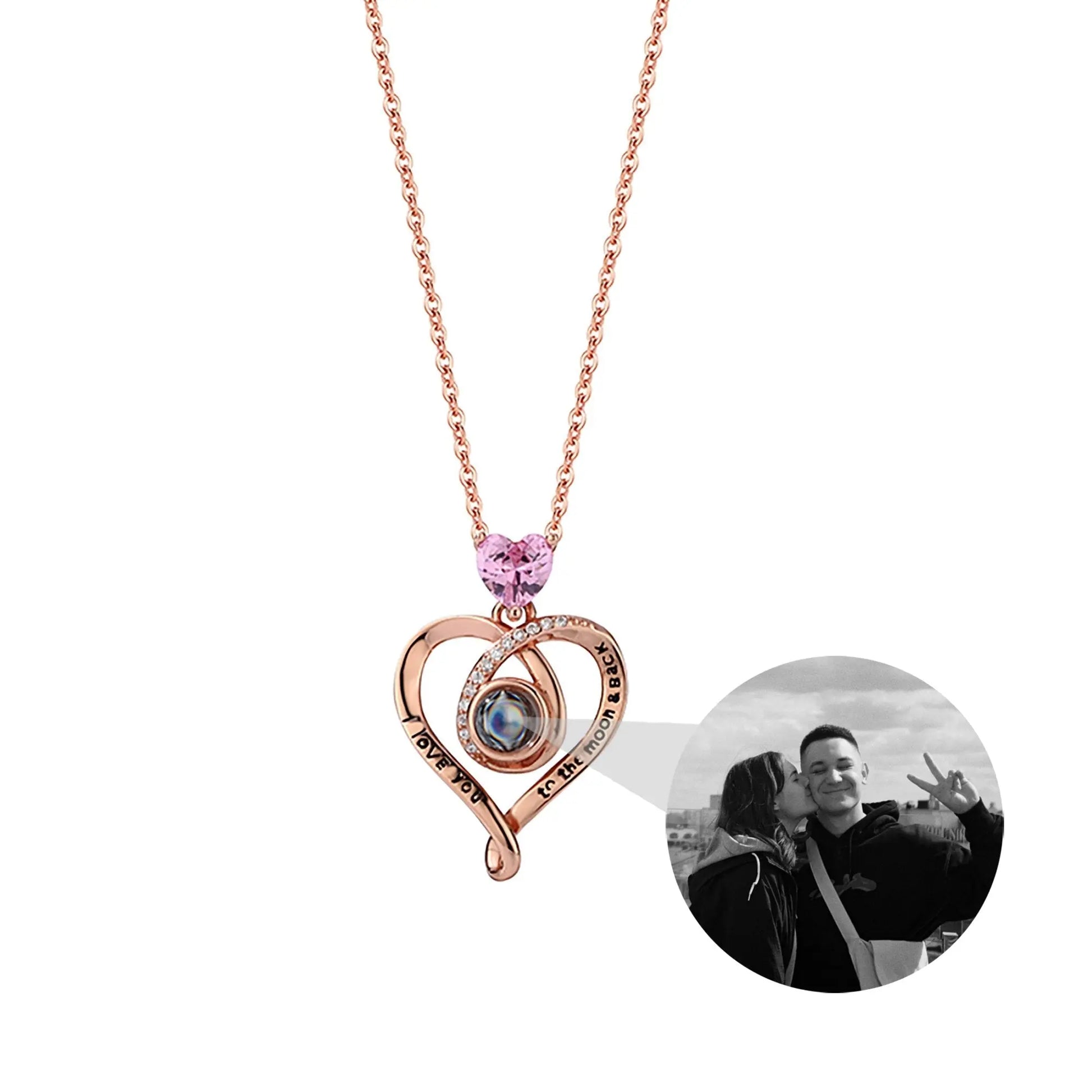 Zircon heart-shaped projection necklace with customizable photos Personalized Pendant - Blade & Thread