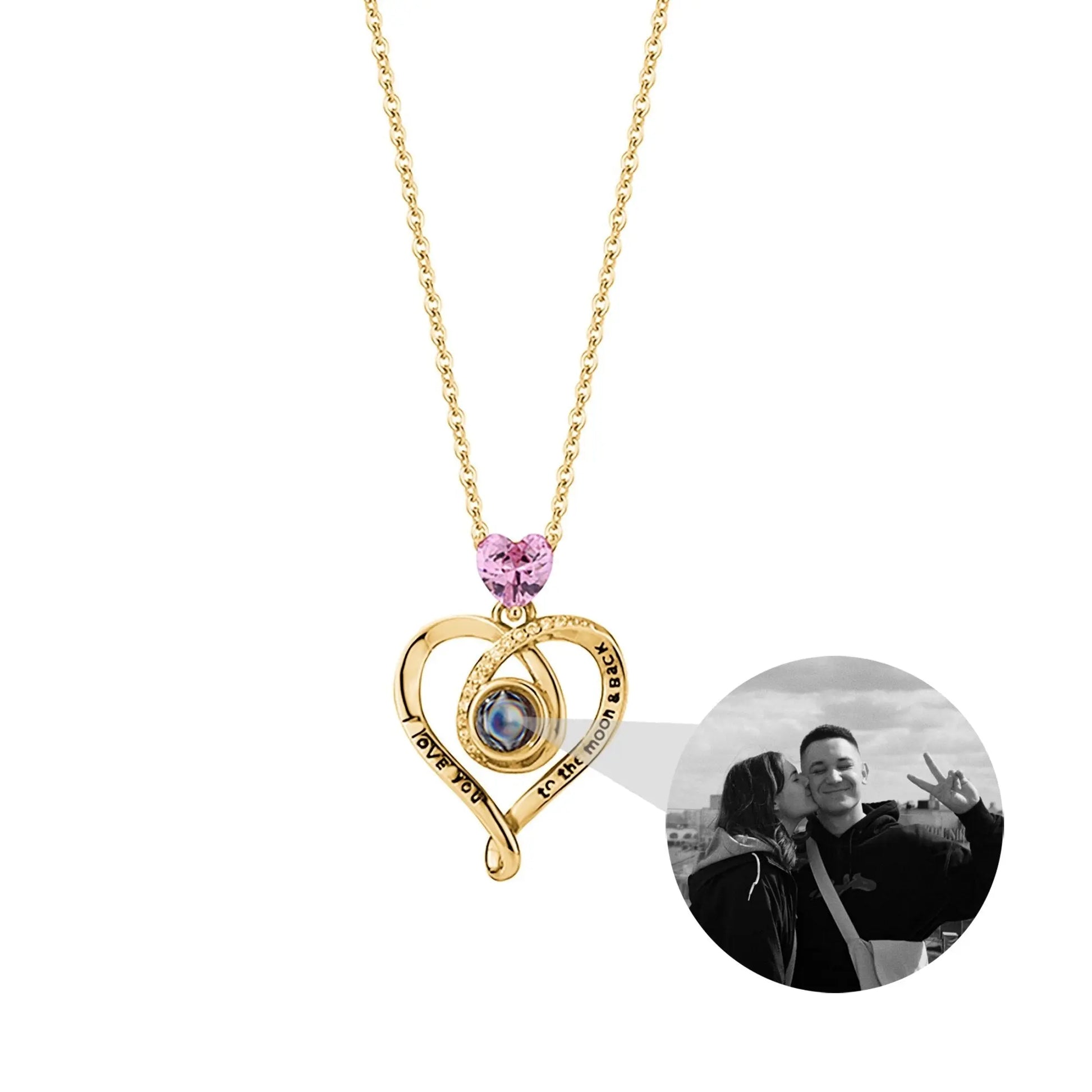Zircon heart-shaped projection necklace with customizable photos Personalized Pendant - Blade & Thread