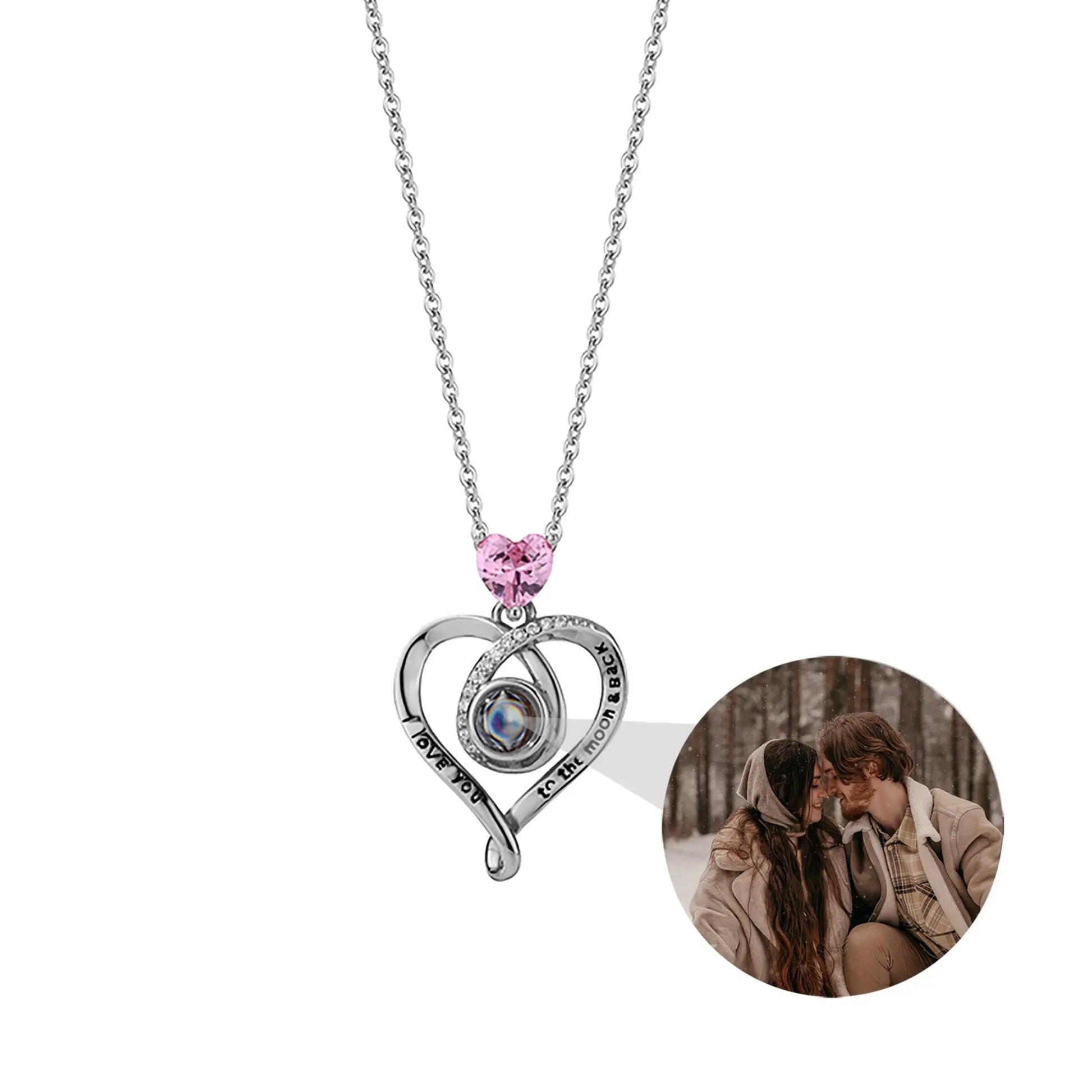 Zircon heart-shaped projection necklace with customizable photos Personalized Pendant - Blade & Thread