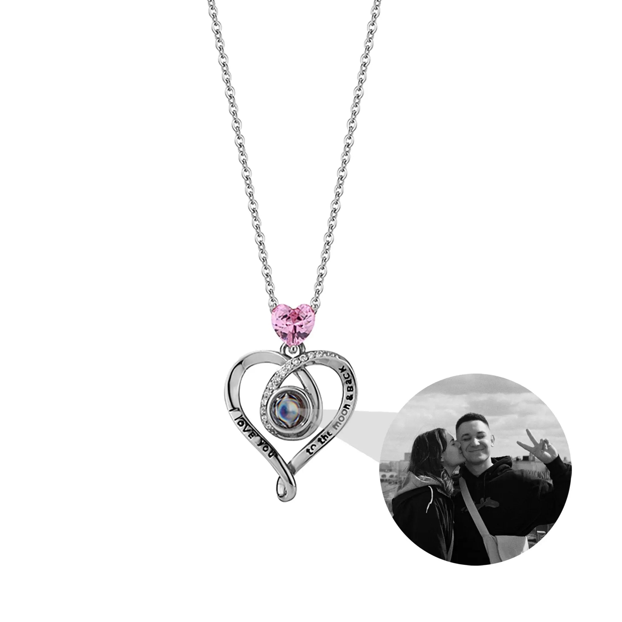 Zircon heart-shaped projection necklace with customizable photos Personalized Pendant nowadaysfashion