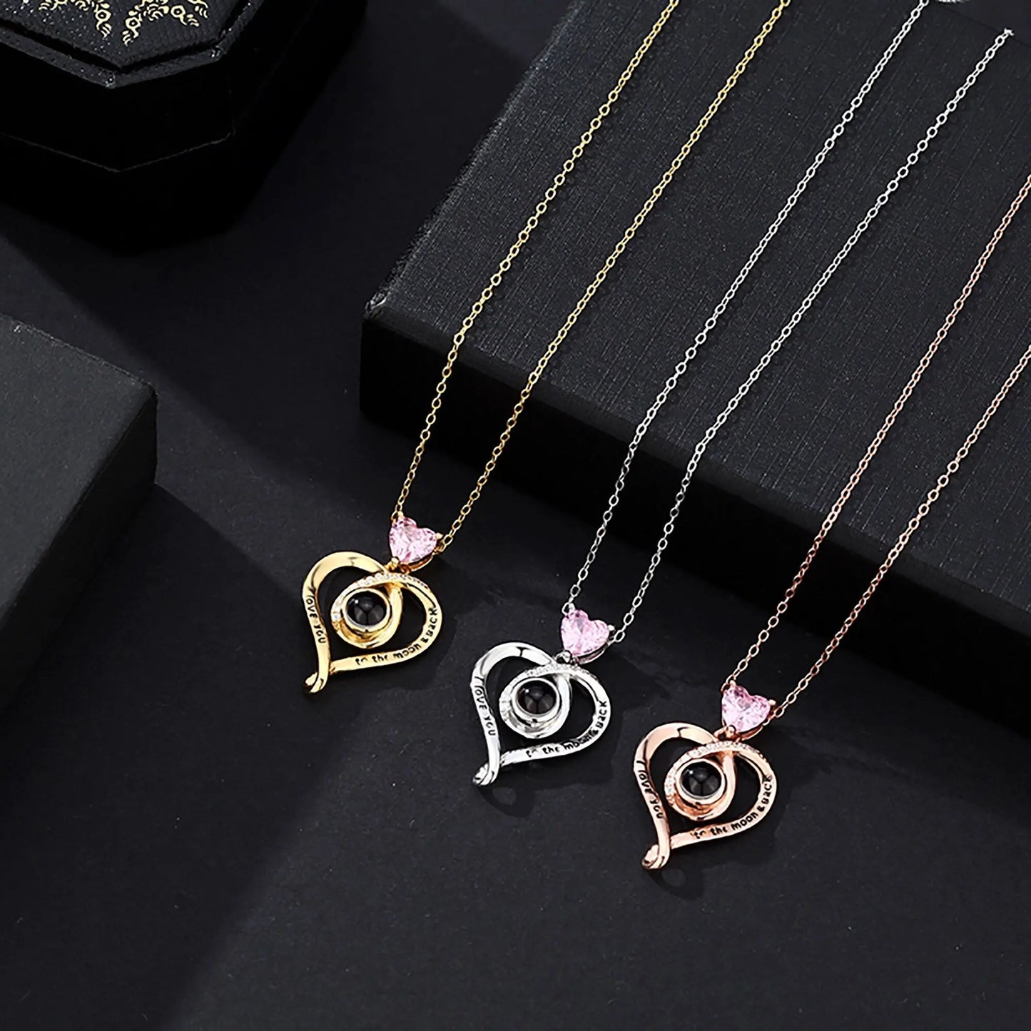 Zircon heart-shaped projection necklace with customizable photos Personalized Pendant - Blade & Thread