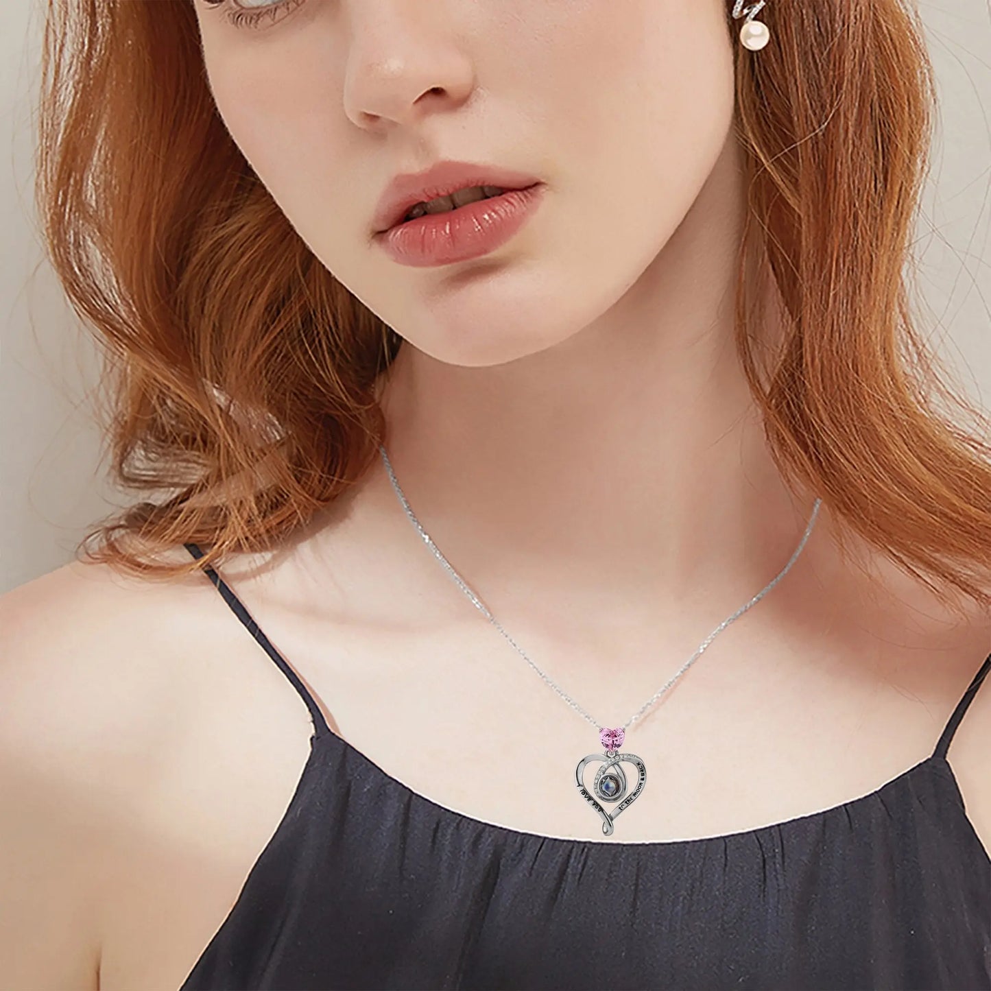 Zircon heart-shaped projection necklace with customizable photos Personalized Pendant - Blade & Thread