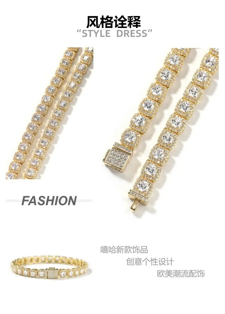 Zircon Hip Hop Necklace 7mm Gold Plated Rock Candy Chain - Blade & Thread